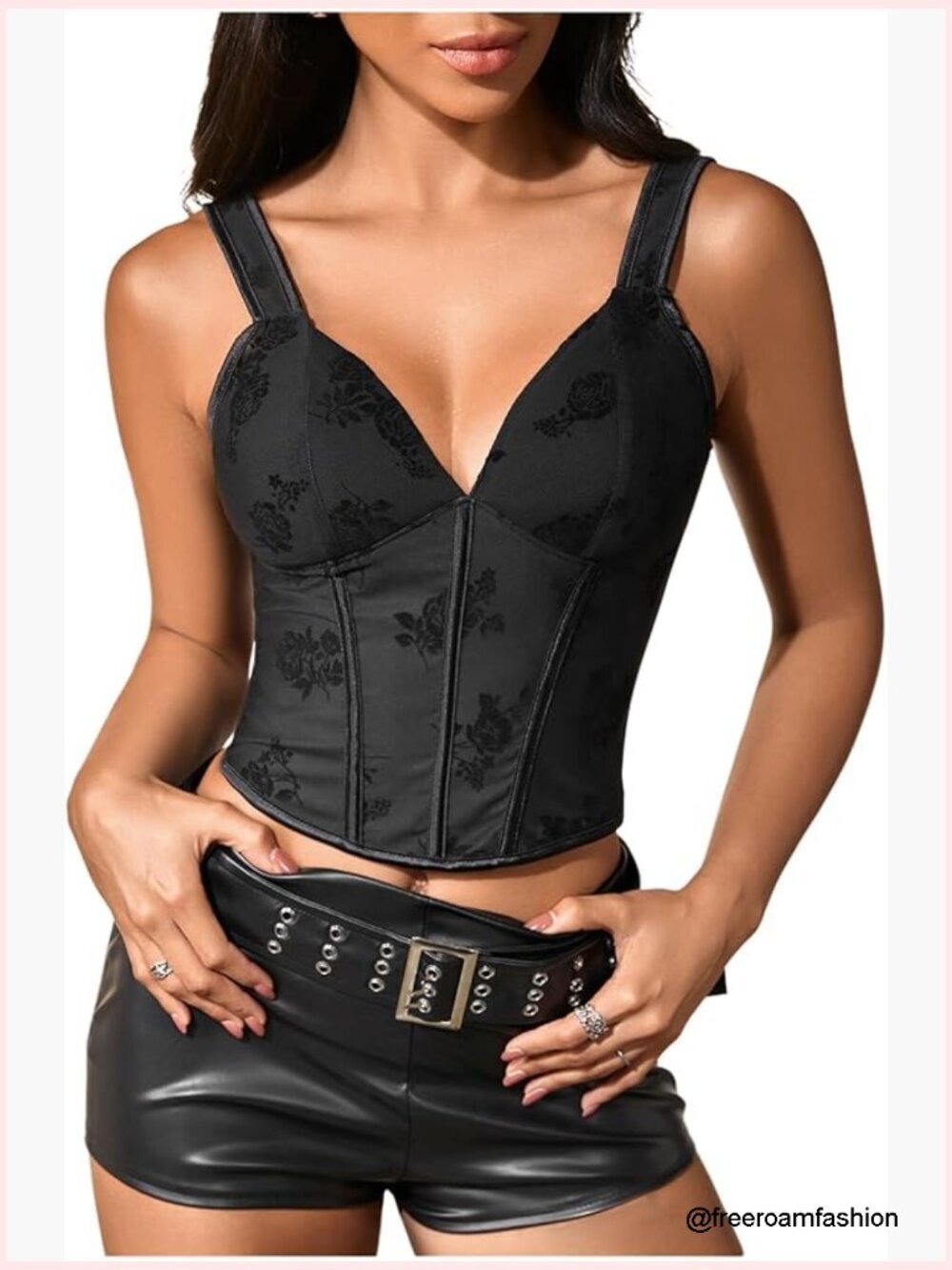 Floral Deep V Neck Corset Lace Up Back Crop Tank Top Bustier